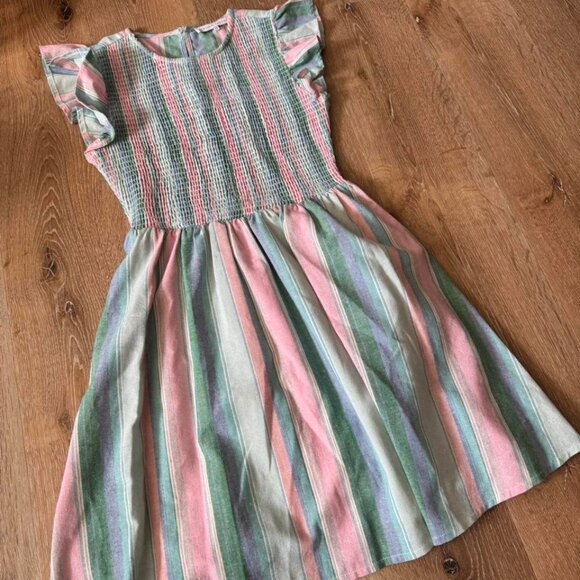 English Factory Smocked‎ Colorful Striped Flutter Sleeve Mini Dress Size XS - Picture 2 of 5